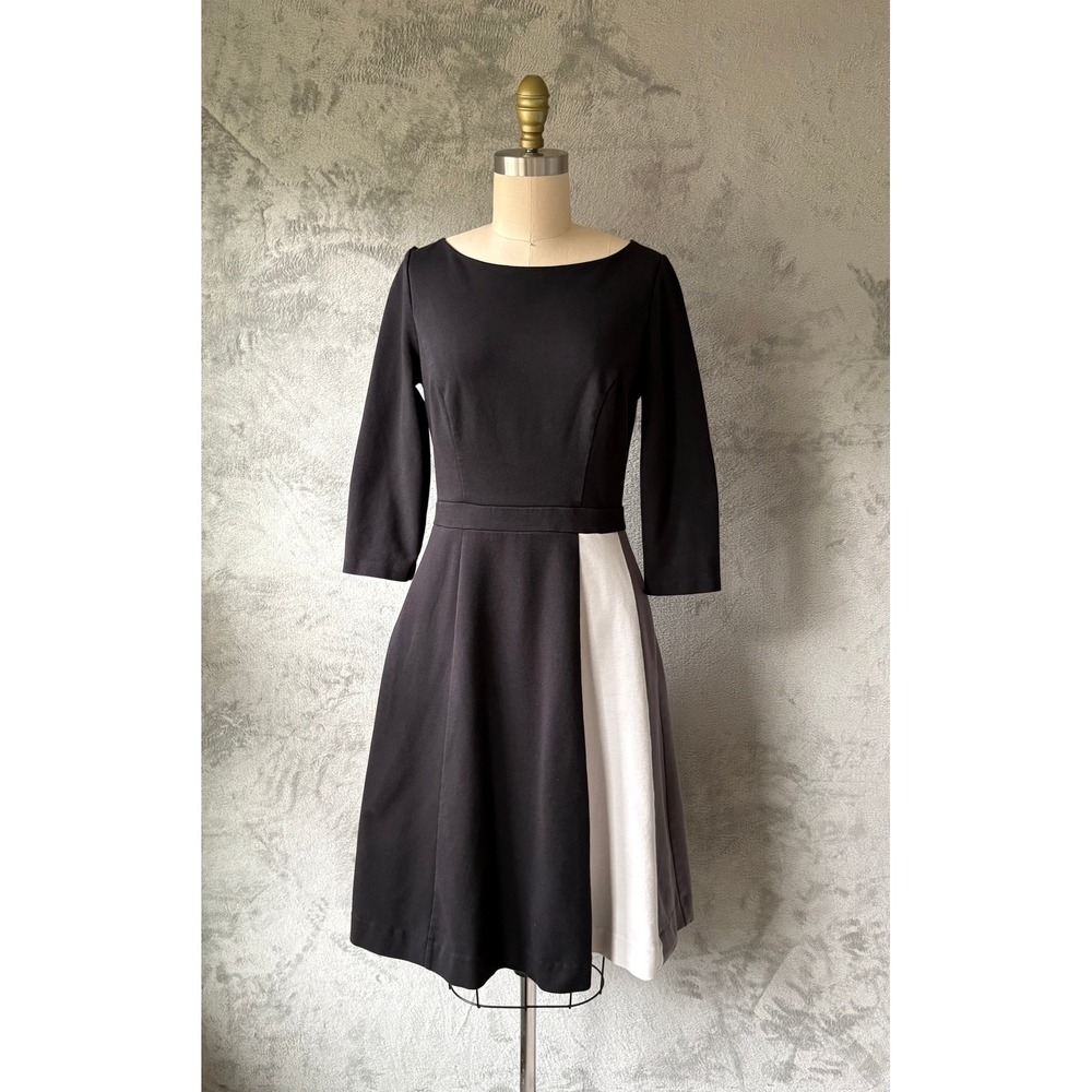 Boden Dress 6 Black Colorblock Fit Flare Mod Professional Office Retro Stretchy - Picture 13 of 13